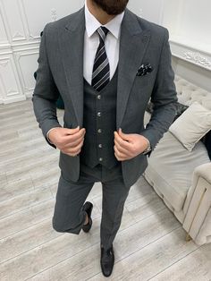 Grey Slim Fit Suit, Plaid Suit, Slim Fit Suits