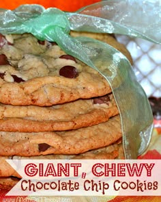 giant, chewy chocolate chip cookies in a bag