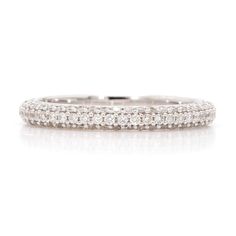 Beautiful Micro pave eternity three-row diamond dome wedding band crafted in your choice of 18K white, 18K Yellow, or 18K rose gold. *Ring Size: 6 *Metal: 18K White Gold *Stones: Round Brilliant Diamonds *Color/Clarity: G-H/SI *Count: 147 PCS *Weight: 0.80cts T.W *Band Width: 2.5mm (with +/- 0.1mm variation) Please note carat weight and the number of stones vary depending on different ring sizes. Beautiful Ring Box Included ** PRE ORDER - Ships within 4- 5 weeks ** . Pave Ring Band, Dome Wedding Band, Pave Wedding Band, Dome Wedding, Stone Jewelry Necklace, Pave Wedding Bands, Heirloom Rings, Diamond Eternity Band, Dome Ring