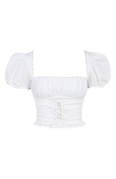 Scalloped trim, ruching and ruffles add summery style to this stretch-cotton-blend top framed by puff sleeves and fronted by a corset-inspired lace-up design. Exclusive retailer Square neck Short sleeves 65% cotton, 32% nylon, 3% elastane with 100% viscose contrast and 100% cotton trim Dry clean Imported Conna Walker, Gathered Top, Ballerina Heels, Instagram Famous, Fairy Godmother, Scalloped Trim, Pink Room, House Of Cb, Romantic Dinners