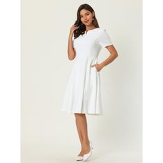 This dress can be a perfect addition to almost any outfit from formal to daily wear, great for work, meeting, office, businesses, work, party, cocktail, wedding, casual, daily dressing, etc. Pair with delicate necklace and heels for a chic office look. Comfortable and classic, this sheath dress is perfect on its own or as a layer under a blazer or jacket. Elegant Structured A-line Midi Dress, Fit And Flare A-line Midi Dress For Work, Fitted A-line Mini Dress For Office, Classic A-line Midi Dress For Semi-formal Occasions, Elegant A-line Mini Dress For Semi-formal Occasions, Elegant A-line Mini Dress For Semi-formal, Chic A-line Dress For Business Casual, Elegant Solid Fit And Flare Mini Dress, Dressy A-line Mini Dress For Work