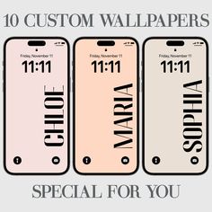 three iphone cases with the words, custom wallpapers and special for you on them