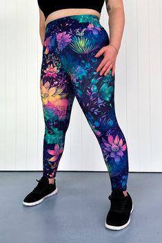 Scintillate Florals Casual Full Length leggings features deep, bright coloured florals on a purply/blue background. Made from our signature buttery soft fabric, it'll feel like wearing nothing. Range: CasualStyle: Full length LeggingsSize Recommendation: If between sizes, size up for more comfort or size down for a firmer fit. Australian/New Zealand sizes 6-30 Full leg length leggings style High waistband with 1 cm wide comfy elastic No rolling Made for comfort - no pants feeling! Quick drying Four-way super stretchy Opaque fabric All over print Crease proof - no ironing needed! A special soft to touch brushed fabric (cottony soft) Stretches 3-4 sizes with ease Polyester/spandex blend Check the range guide below for additional information. Model 1 wears: size S/M - Stats: 12/14 (AUS), Hips Womens Printed Leggings, Stretch Multicolor Printed Leggings, Multicolor Moisture-wicking Leggings For Gym, Yoga Tights, Fitted Multicolor Graphic Print Leggings, Purple Leggings, Fleece Leggings, Multicolor Full-length Sports Leggings, Printed Yoga Leggings