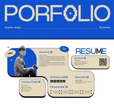 an image of a professional resume with blue and white colors on the front, side and back