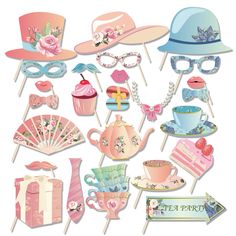 an assortment of tea party photo props