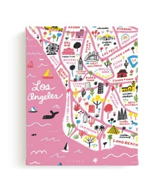 a pink notebook with an illustrated map of los angeles