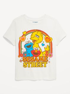 crew neck short sleeves licensed graphic © 2024 Sesame Workshop.  "Sesame Street" and its logo are trademarks of Sesame Workshop.  All rights reserved.  relaxed fit hits below waist Toddler Girl Tees, T Shirt Picture, Boy Character, Street Outfit, Size 4t, Baby & Toddler Clothing, Toddler Sizes