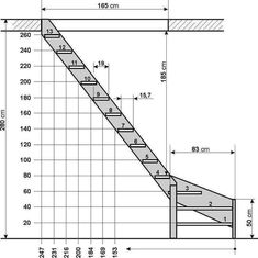 a drawing of a stair case with measurements