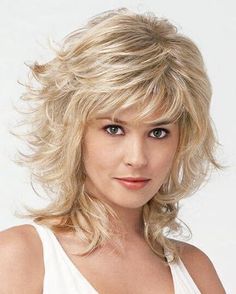 Mid Length Shag Capless Wavy Layered Synthetic Hair Wigs For Women Natural Daily, #AD, ##Daily, #SPONSORED, #Natural, #Women, #Wigs Medium Shag Haircuts, Raquel Welch Wigs, Shag Hairstyles, Raquel Welch, Shag Haircut, Short Hairstyle, Bleached Hair, Haircuts With Bangs, Short Curly Hair