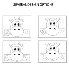 four different images of a cartoon cow