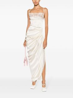 Jacquemus La Saudade Longue Brodée Maxi Dress - Farfetch Jacquemus Dress, Luke 2, Maxi Dress White, Asymmetric Dress, Ginger Cat, Party Attire, Designer Drapes, City Dress, The Other Half