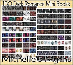 a poster with different books on it and the words,'150 dark romance mini books '