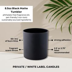 the black matte candle holder is shown with labels on it and instructions for how to use it