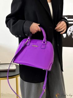 BirdinBag - Graphic Dome Briefcase - Sleek and Sophisticated Design Chic Purple Shoulder Bag With Zipper Closure, Trendy Formal Satchel, Chic Purple Bag With Zipper Closure, Chic Purple Shoulder Bag For Office, Chic Purple Office Shoulder Bag, Chic Purple Office Bag, Purple Satchel Shoulder Bag For Office, Purple Office Crossbody Shoulder Bag, Purple Shoulder Bag For Office