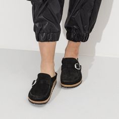 Buckley Suede Leather Black | BIRKENSTOCK Buckley Birkenstock, Birkenstock Clogs Black, Birkenstock Buckley Clog, Birkenstock Buckley, Birkenstock Clogs, Black Moccasins, Shoes Birkenstock, Black Birkenstock, Birkenstock Style