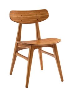 a wooden chair sitting up against a white background