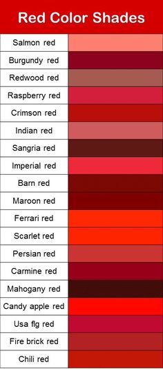 the color shades for red and orange are shown in this chart, which shows different shades