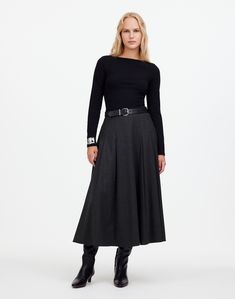 32 3/4' long (based on size 6). 70% wool/30% polyester. Do Well: for each item made at the Fair Trade Certified factory, we contribute to a Community Development Fund managed by the workers. Dry clean. Imported. Select stores. Skirts Denim, Pleated Maxi Skirt, Community Development, Flannel Women, Denim Skirts, Pleated Maxi, Winter Outfits For Work, Midi Skirts, Girls Wardrobe