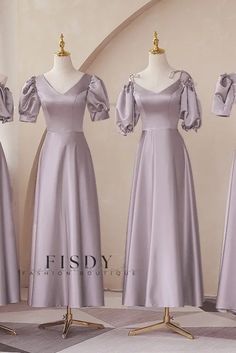 Fisdy - Sister Groups Exquisita Colección de Vestidos de Novia de Mangas Burbuja Morados Bridesmaid Satin Dresses, Long Kurta Designs, Silk Dresses Outfit, Purple Satin Dress, Satin Silk Dress, Purple Long Dress, Dress Satin Bridesmaid, Bridesmaid Satin, Bridesmaid Dresses Satin