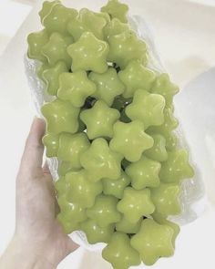 a hand holding a bunch of green grapes