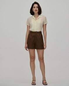 The Coffee Pleated High-Waisted Wide Leg Shorts & Reviews - Coffee - Bottoms | RIHOAS Classic Pleated High-waisted Shorts, Brown High Waist Shorts With Belt Loops, High Waist Pleated Brown Skort, Brown Stretch High-waisted Shorts, Brown High-waisted Shorts With Belt Loops, Wide Leg Shorts, Fall Fabric, Office Wear, The Coffee