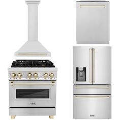 ZLINE Kitchen Appliance Packages ZLINE Autograph Package - 30 In. Dual Fuel Range, Range Hood, Dishwasher, Refrigerator with Water and Ice Dispenser with Gold Accents, 4AKPR-RARHDWM30-G Zline Autograph Edition, Zline Kitchen, Large Fridge, Counter Depth Refrigerator, Kitchen Appliances Refrigerators, Kitchen Appliance Packages, Beverage Centers, Outdoor Appliances, Beverage Refrigerator