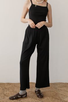 The Pointelle Simple Crop Pant is crafted with 100% Organic Cotton, featuring a cropped fit, wide leg and elastic waist. Made in Los Angeles Chic Wide Leg Pants With Elastic Waistband, Relaxed Fit High-waisted Wide Leg Pants With Ribbed Waistband, Relaxed Fit Wide-leg Pants, Chic Wide-leg Culottes With Relaxed Fit, Chic Wide Leg Pants With Loosely Fitted Hips, Chic High Waist Wide Leg Pants With Elastic Waistband, Versatile Straight Pants With Ribbed Waistband, Chic Relaxed Fit Wide-leg Culottes, Chic Wide Leg High Waist Pants With Elastic Waistband