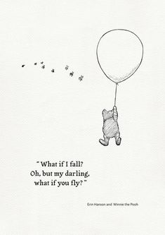 winnie the pooh flying with a balloon in his hand, saying sometimes the smallest things take up the most room in your heart