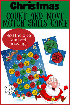 a christmas themed game with santa claus and other activities for kids to play in the snow