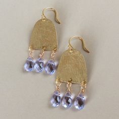 New Drop/Dangle Earrings Antique Tone Gold Plated Tanzanite/Iolite Tone Faceted Quartz Teardrops Gemstone 1.8” L / 0.75” W Really Gorgeous Beachy Earrings, Beach Studio, California Jewelry, Statement Earrings Wedding, Crystal Pearl Earrings, Purple Tone, Skeleton Earrings, Elephant Earrings, Hippie Earrings