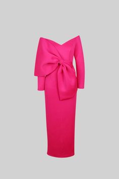 Ribbon Sleeves Dress, Pink Evening Dress With Bow, Elegant Gala Dress With Bow, Elegant Evening Maxi Dress With Bow, Chic Pink Evening Dress For Gala, Chic Formal Maxi Dress With Bow, Chic Evening Dresses With Bow Detail, Elegant Off-shoulder Dress With Bow, Chic Evening Dresses With Bow