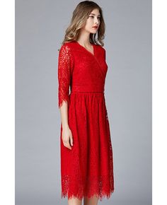 Get 10% off now! Buy l-5xl vneck little red lace party dress with half sleeves at cheap price online. Free stable shipping and pro custom service since 2009. Lace Midi Dress With V-neck For Party, Red V-neck Dress With Lace Trim, Lace V-neck Dress For Parties, Party Dresses With Lace Trim And 3/4 Sleeves, Party Dress With 3/4 Sleeve And Lace Trim, Elegant Red Midi Dress With 3/4 Sleeves, Elegant Red Short Sleeve V-neck Dress, Elegant Red Half Sleeve Midi Dress, Red V-neck Lace Dress