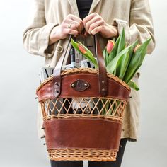 "♥️ 100 %HANDMADE Lovely and unique! Medium size wicker and full grain leather basket ♥️ This cute leather and wicker basket bag is a perfect and unique accesosory, great for shopping, great for every day , can be also a perfect addition to your styling. ♥️ You can safely hide things in this basket because is made with leather cover close by snap. All my products are packed like a gift! Free shipping everywhere! You can change the color of the leather- fell free to ask! ---------------------- Di Luxury Woven Basket Bag, Basket Purse, Luxury Handmade Basket-shaped Straw Bag, Artisan Basket-shaped Straw Bags, Basket-shaped Woven Leather Bucket Bag For Shopping, Brown Leather-handled Basket Bags, Studio Bag, Basket-shaped Rattan Shoulder Bag With Woven Leather, Purse Organization