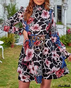 Olivia Mark - Cheetah Abstract Floral Print Puff Sleeve Dress Abstract Cheetah, Mesh Party Dress, Cheetah Print Dress, Chic Type, Abstract Floral Print, Floral Abstract, Puff Sleeve Dress, Estilo Chic, Puffed Sleeves Dress