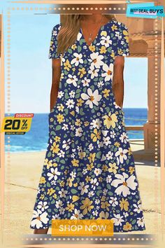 Women's Casual Dress Shift Dress Sundress Floral Pocket Print V Neck Midi Dress Active Fashion Outdoor Date Short Sleeve Regular Fit Navy Blue Blue Spring Summer S M L Xl Xxl Non-stretch Beach Dress With Pockets, Non-stretch Vacation Dresses With Pockets, Blue Casual Shift Maxi Dress, Summer Light Blue Shift Dress, Blue Shift Maxi Dress For Spring, Blue Shift Maxi Dress, Light Blue Shift Dress For Summer, Blue Non-stretch A-line Maxi Dress, Light Blue Non-stretch Beach Dress