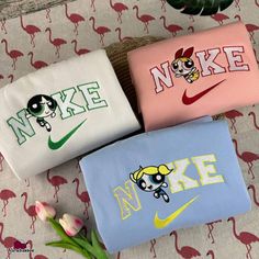 The Powerpuff Girls Nike Embroidered Sweatshirts, Nike Couple Embroidery Check more at https://viralustee.com/product/the-powerpuff-girls-nike-embroidered-sweatshirts-nike-couple-embroidery/ Matching Sweatshirts For Best Friends Diy, Nike Crewneck Sweatshirt Diy, Trio Sweatshirts, Diy Nike Sweatshirt Iron On Patches, Diy Nike Sweatshirt, Nike Couple, Summer Bag Essentials, Couple Embroidery, Nike Stuff