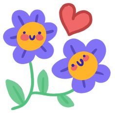 two purple flowers with hearts on them