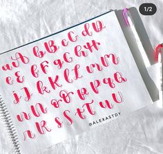 a notebook with some writing on it next to a pen and marker, which is also in red ink