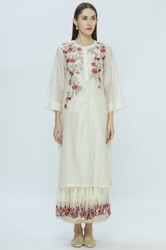 Buy White Silk Chanderi Kurta Embroidered For Women by Prama by Pratima Pandey Online at Aza Fashions. Sleeve Length, Silk, For Women