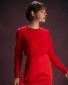 Details: - Red - Work - Solid Color - Ribbed - Round Neck - Long Sleeves - Regular - Regular Fit - Medium Stretch - 46.3% Viscose, 31.7% Nylon, 22% Polyester - Machine wash or professional dry Fabric: This Ribbed Sweater is made of Viscose, Nylon and Polyester. Viscose (aka rayon) is a man-made cellulosic fiber made from wood pulp. It's soft, breathable, durable, and moisture-wicking. Nylon is a flexible synthetic fiber, waterproof, and can take rubbing and scraping without wearing away. Polyest Red Long Sleeve Sweater For Work, Elegant Red Crew Neck Sweater, Classic Red Stretch Tops, Classic Stretch Red Tops, Fitted Red Ribbed Sweater, Fitted Ribbed Red Sweater, Spring Red Top With Ribbed Cuffs, Fitted Red Crew Neck Sweater, Red Fitted Top For Workwear