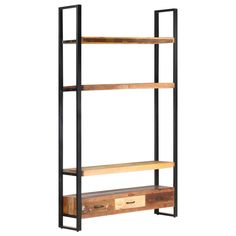 an industrial shelving unit with three drawers and two shelves on each side, in black metal