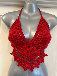 Brand new beautiful red Mandala top                          Bra fit size B-C Red V-neck Halter Top For Spring, Bohemian V-neck Halter Top For Festivals, Red Fitted Cropped Halter Top, Red Spring Crop Halter Top, Red Spring Halter Crop Top, Spring Red Halter Crop Top, Spring Red Crop Halter Top, Red Crop Top Halter For Summer, Red Triangle Top For Summer