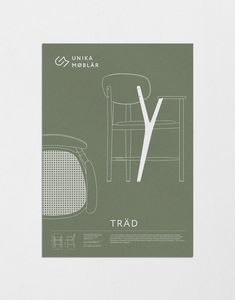 a poster with an image of a chair and the letter y in white on a green background