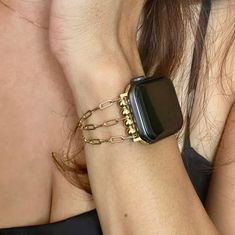 Elegant Gold Paperclip Chain Apple Watch Band, Luxury iWatch Strap, 14K Gold Filled, Bling Watch Bands, Women Wear Apple Watch Bracelets Luxury Gold Chain Link Watch Bands, Modern Gold Watch Accessories As Gift, Modern Gold Watch Accessories For Gifts, Modern Gold Watch Chain Accessories, Gold Metal Chain Link Watch Bands, Modern Gold Watch Accessories With Chain, Modern Gold Apple Watch Band As A Gift, Gold Metal Apple Watch Band As Gift, Adjustable Gold Watch Band With Solid Link Construction