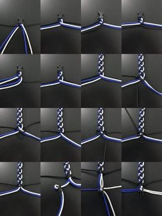 multiple images of blue and white wires connected to each other