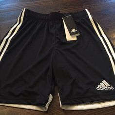 Never Worn, Tags On, Black And White Soccer Shorts Black Athletic Shorts With Three Stripes, Black Striped Athletic Shorts, Casual Black Athletic Shorts With Three Stripes, Adidas Black Shorts, Adidas Soccer Shorts, Gym Boy, Adidas Bottoms, Black Athletic Shorts, Soccer Shorts