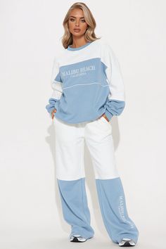 Available In Dusty Blue. Fleece Sweatsuit Set Stretch Color Block Detail Crew Neck Sweatshirt "Malibu Beach California" Graphic Wide Leg Pant Elastic Waistband Drawstring Pockets 31" Inseam 52% Cotton 48% Polyester Imported California Proposition 65 WARNING: Cancer and Reproductive Harm - www.P65Warnings.ca.gov. | Malibu Fleece Wide Leg Sweatsuit Set in Dustyblue size XS by Fashion Nova Malibu Beach California, California Graphic, Malibu Beach, Malibu Beaches, Sweatsuit Set, Sweater Jumpsuit, Jean Top, Wide Leg Pant, Beach California