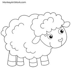 a black and white drawing of a sheep with big eyes on it's face