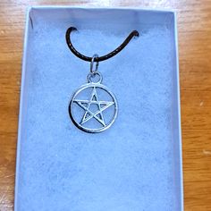 Handmade Pentagram Necklace Made With Silver Pentagram On Brown Cord Chain. Pendant Pentagram Measures 18mm In Antique Silver. The Pentagram Is A Symbol Of Strength And Protection. Chain Is Adjustable With Claw Clasp Closure. Box Display Only. Pouch Included Free. New And Unused Item. Contact Me With Any Offers. The Pentagram, Pentagram Necklace, Symbol Of Strength, Box Display, Symbols Of Strength, Brown Silver, Chain Pendant, Womens Jewelry Necklace, Antique Silver