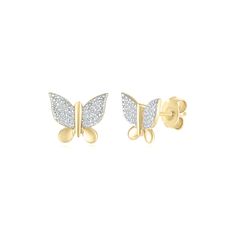 Embrace the beauty of nature with diamond pave butterfly earrings. Crafted from solid 10k yellow gold, these earrings feature 0.13 ct of dazzling diamonds. Diamond Cleaner, Diamond Butterfly, The Beauty Of Nature, Gold Butterfly, Precious Gems, Butterfly Earrings, Jewelry Case, Pave Diamonds, Jewelry Care